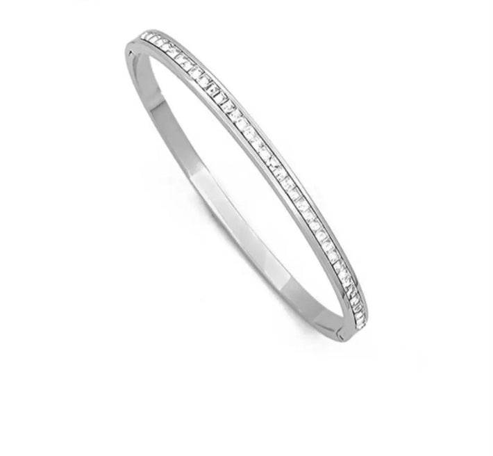 Bracelet Jonc Acier Inoxydable & Zircon Cubique – Imperméable | Or & Argent