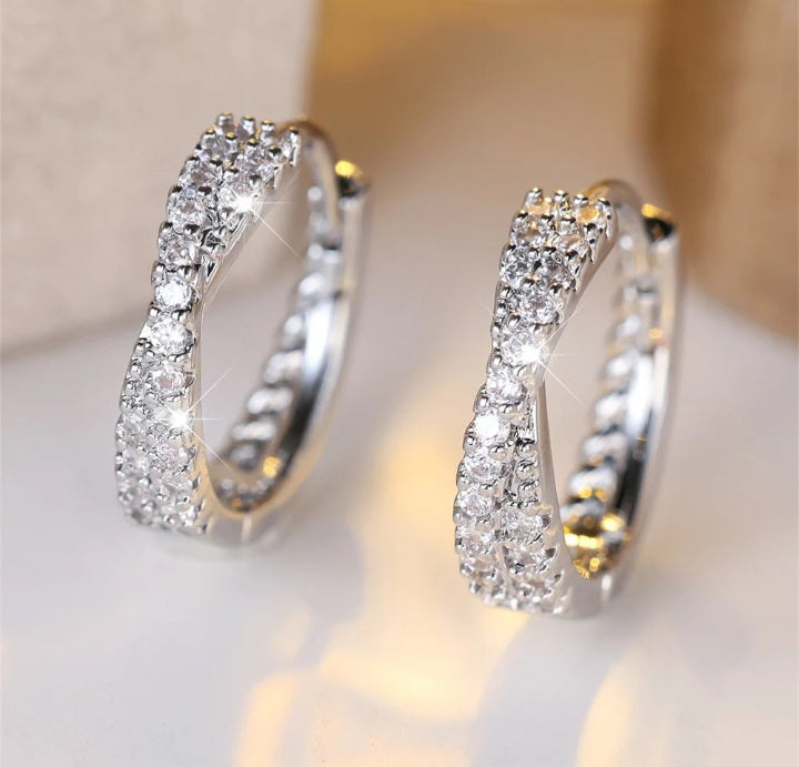 White Zircon Crossover Creole Hoops – Delicate Vintage Jewellery
