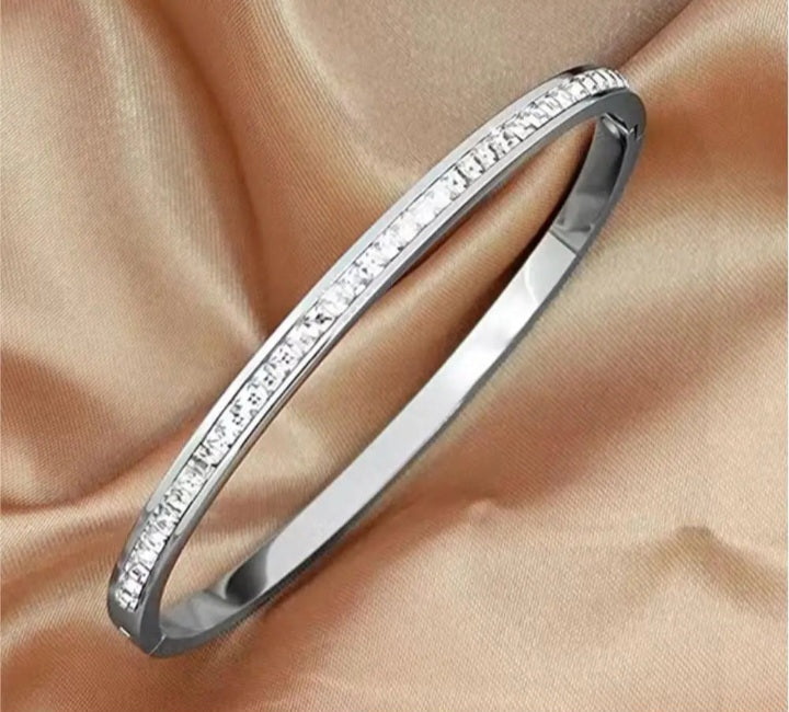 Bracelet Jonc Acier Inoxydable & Zircon Cubique – Imperméable | Or & Argent