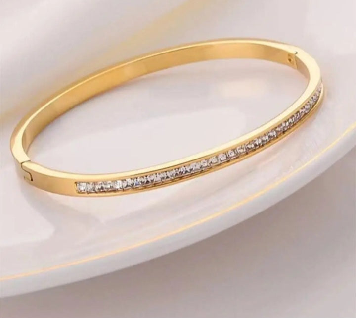Bracelet Jonc Acier Inoxydable & Zircon Cubique – Imperméable | Or & Argent