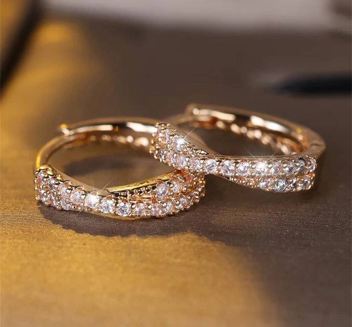 White Zircon Crossover Creole Hoops – Delicate Vintage Jewellery